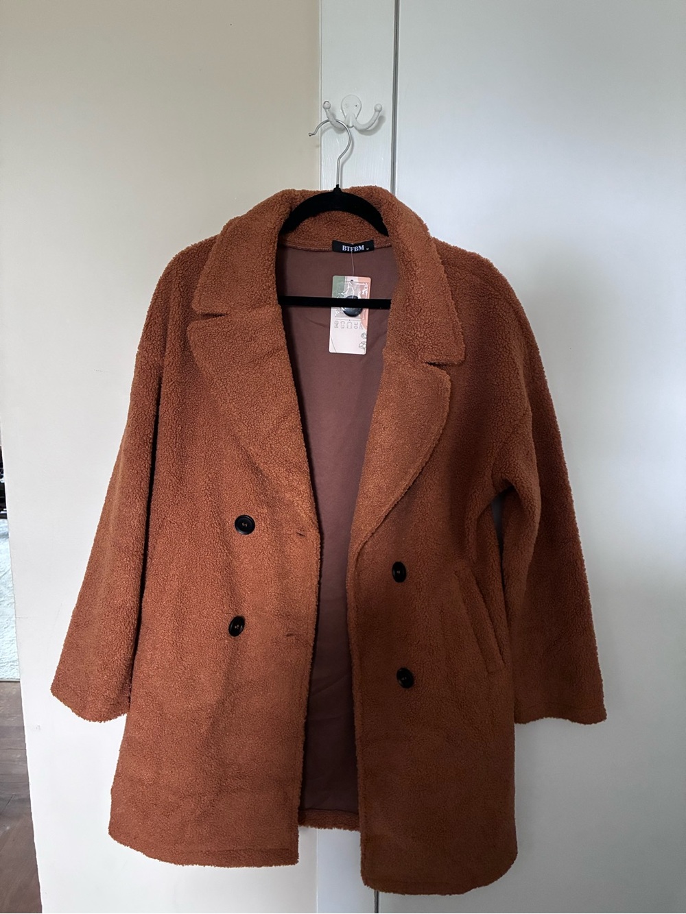 Teddy Double-Breasted Coat - Brown